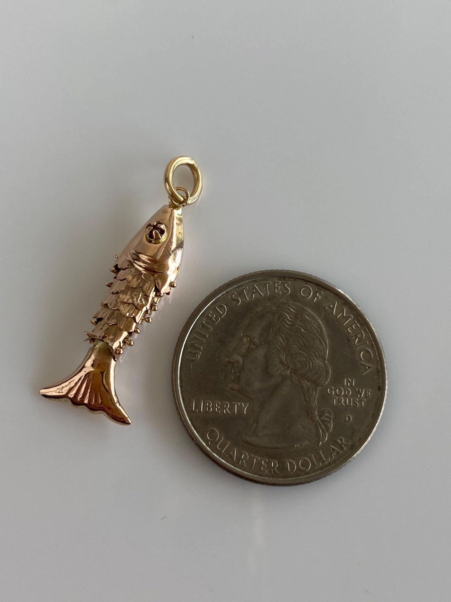 Vintage Solid 14k Rosey Gold Articulated Fish Charm
