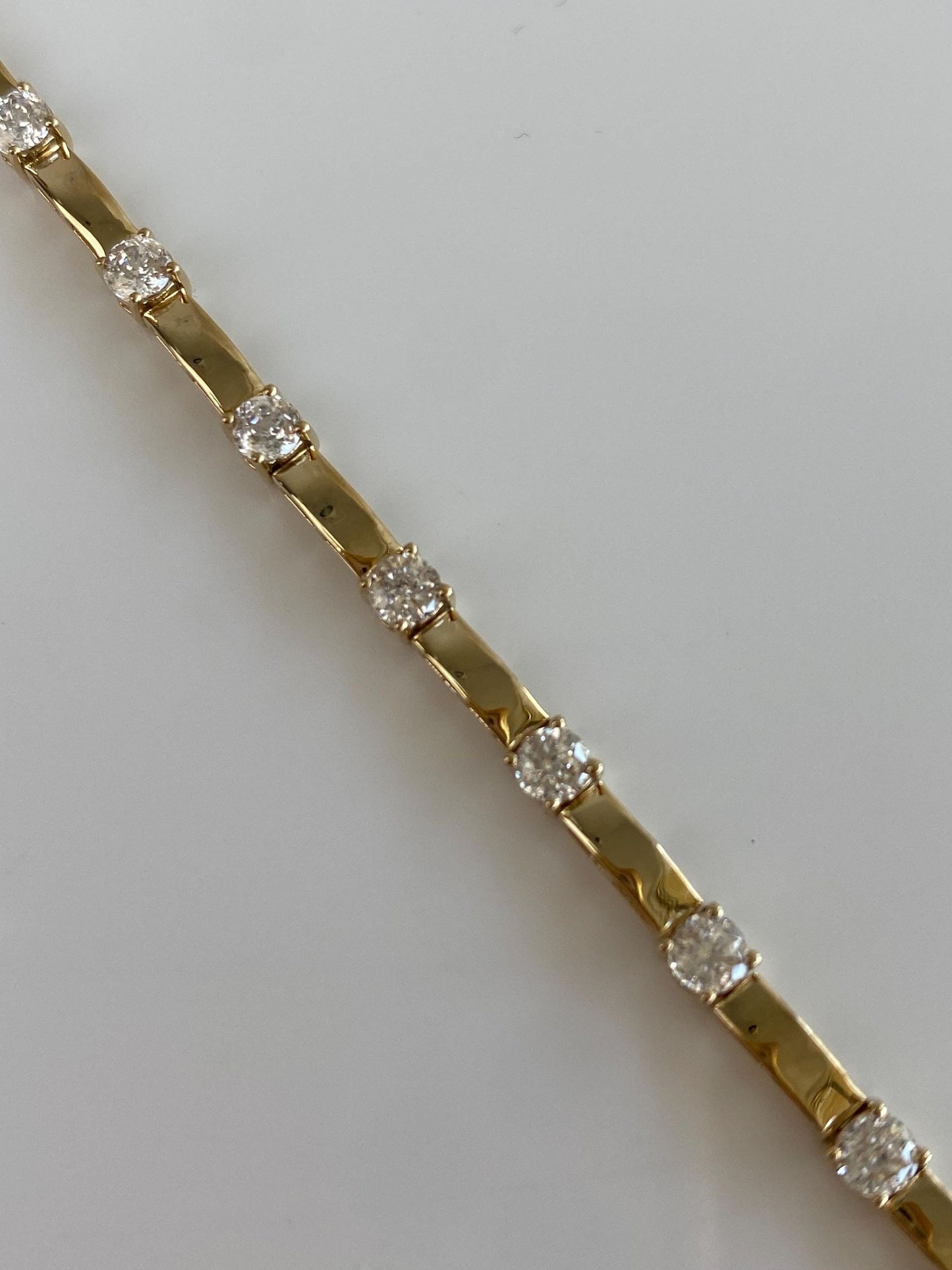 Vintage Solid 14k Yellow Gold Clear Cubic Zirconia Link Bracelet - 7 inches