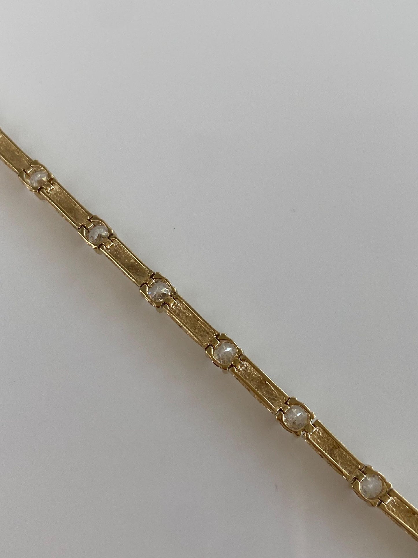 Vintage Solid 14k Yellow Gold Clear Cubic Zirconia Link Bracelet - 7 inches
