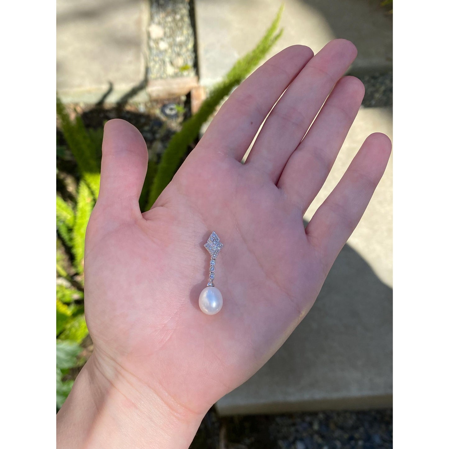 Solid 10k White Gold Diamond Pearl Charm