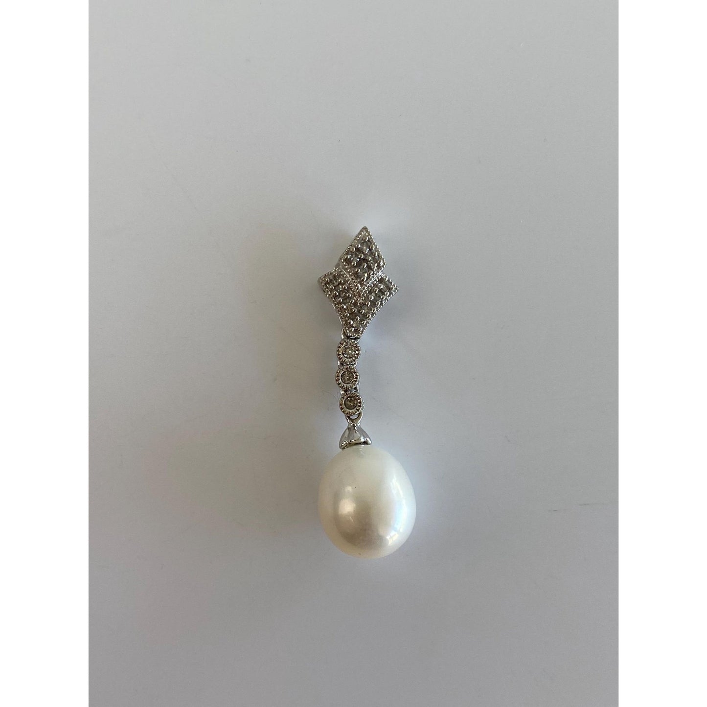 Solid 10k White Gold Diamond Pearl Charm