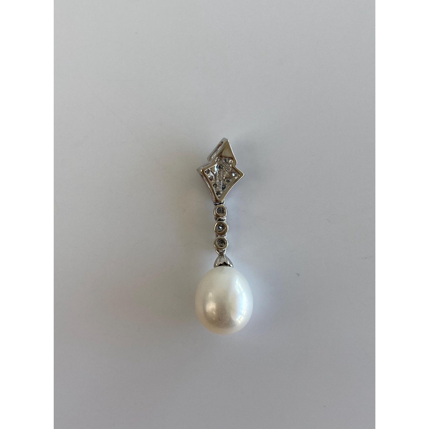 Solid 10k White Gold Diamond Pearl Charm