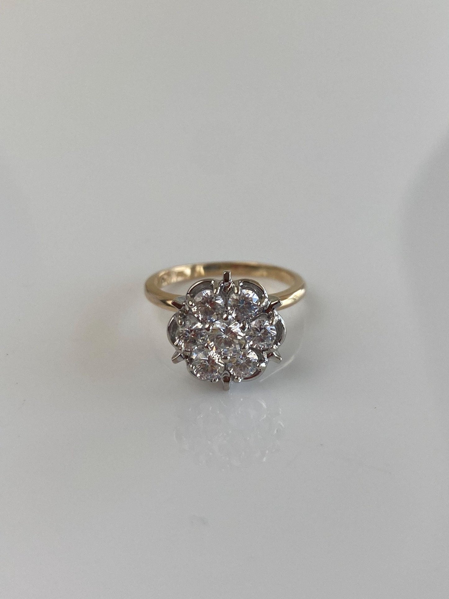 Vintage Solid 14k White & Yellow Gold Cubic Zirconia Cluster Ring - Size 4.25