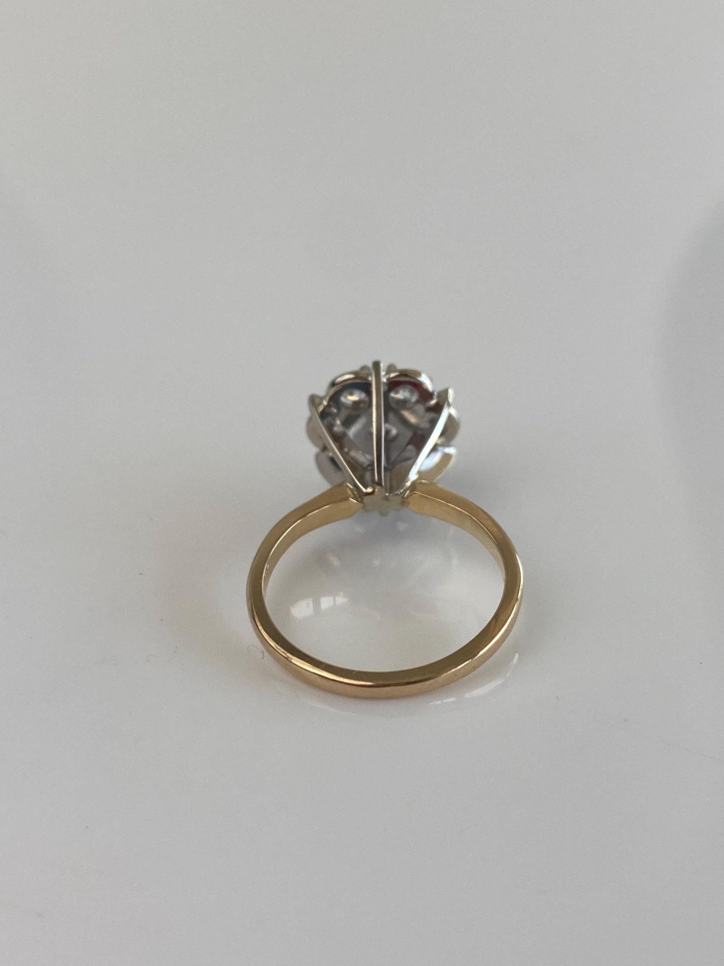 Vintage Solid 14k White & Yellow Gold Cubic Zirconia Cluster Ring - Size 4.25