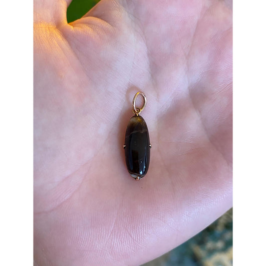 Vintage Solid 10k Yellow Gold Brown Agate Stick Pin Conversion Charm