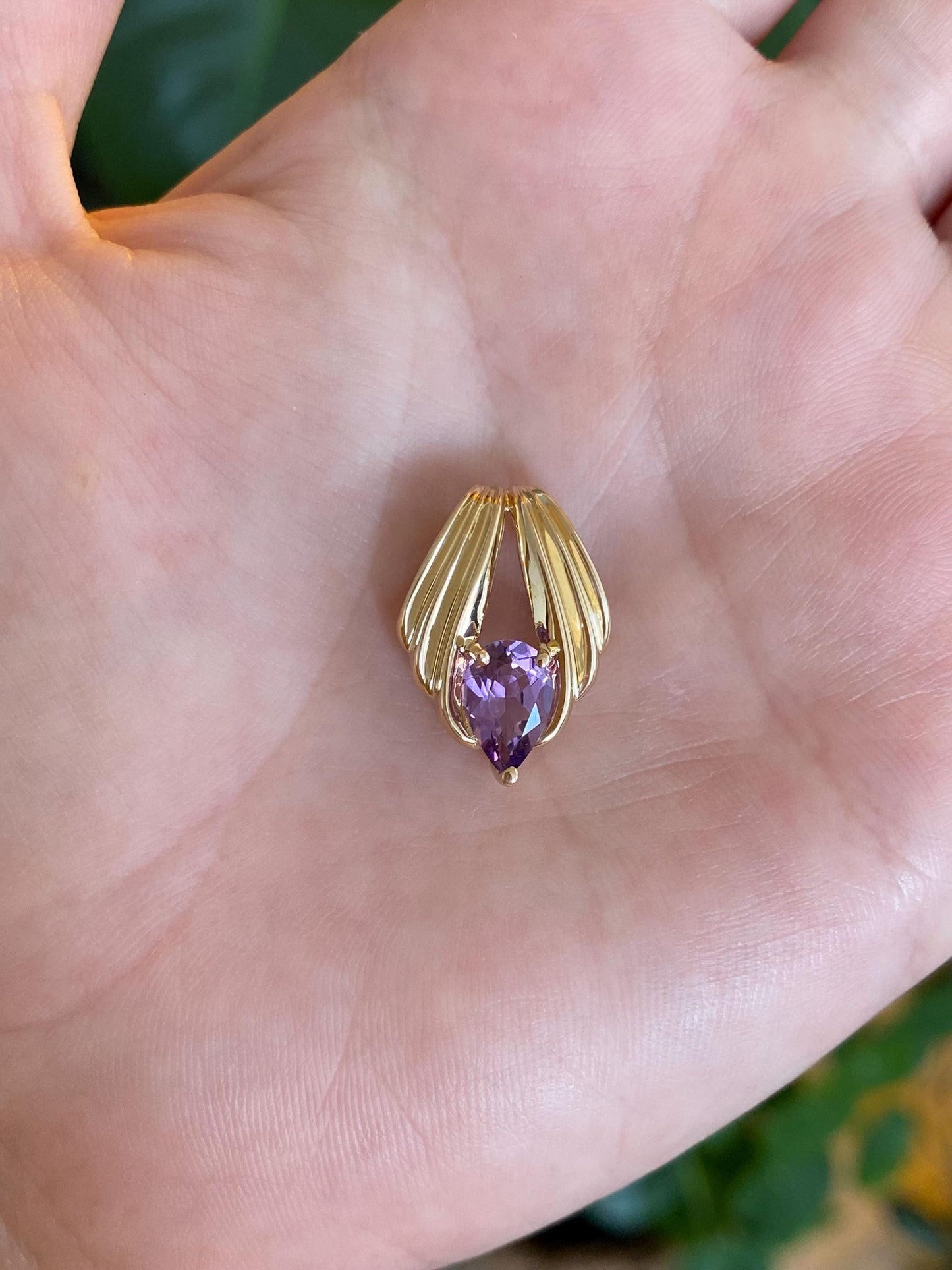 Vintage Solid 14k Yellow Gold Amethyst Slide Charm