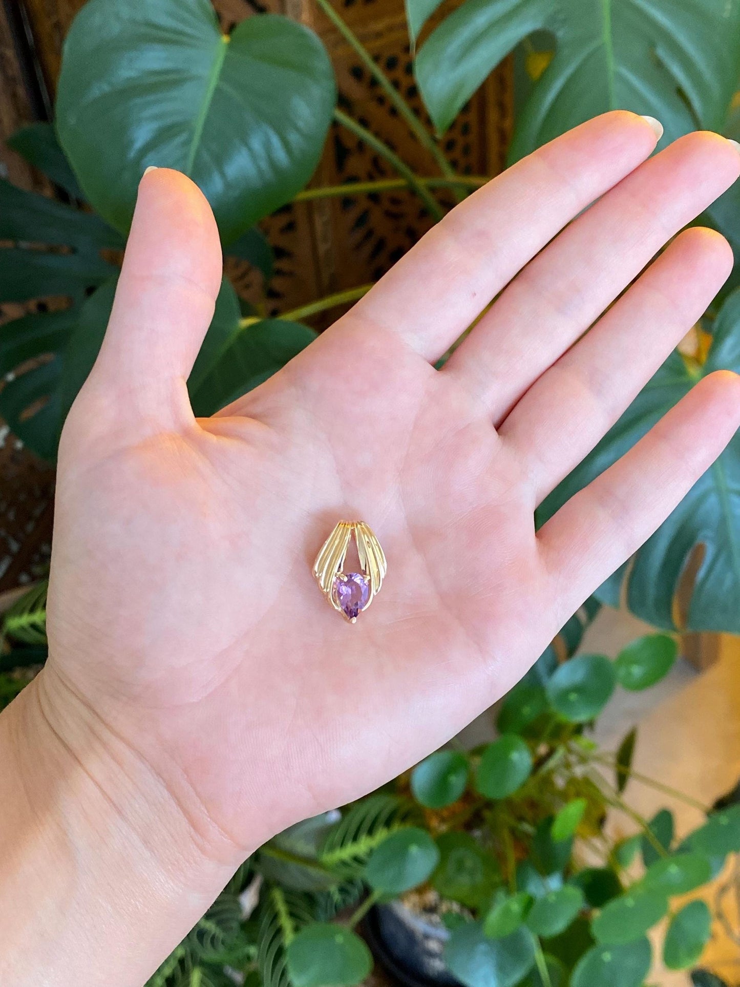 Vintage Solid 14k Yellow Gold Amethyst Slide Charm