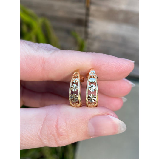 Vintage Solid 14k Yellow Gold Diamond Cut Drop Earrings