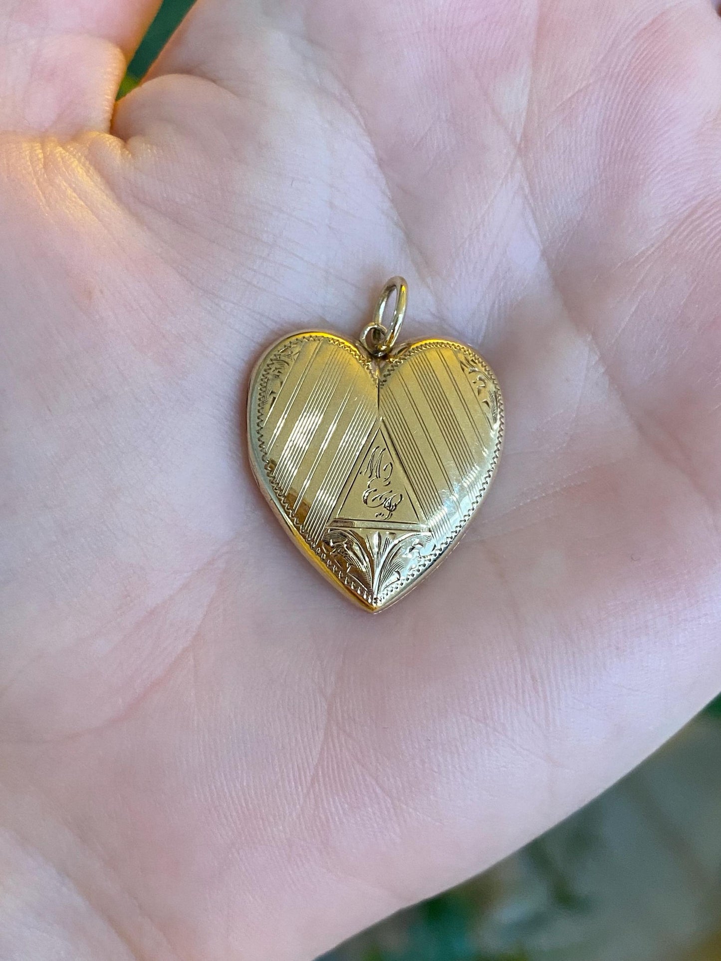 Vintage Solid 10k Yellow Gold Monogram Heart Locket Charm