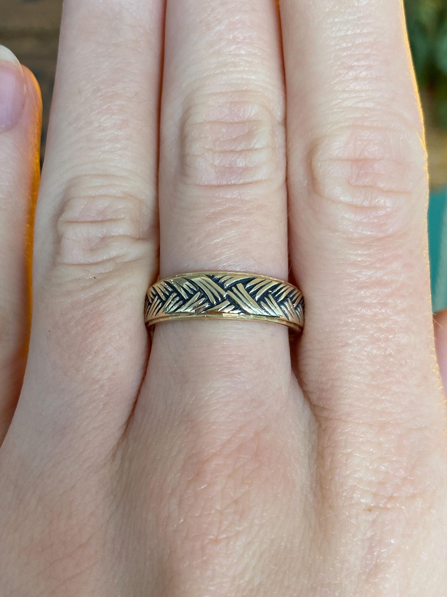 Vintage Solid 14k Yellow Gold Braided Design Ring Band - Size 7.75
