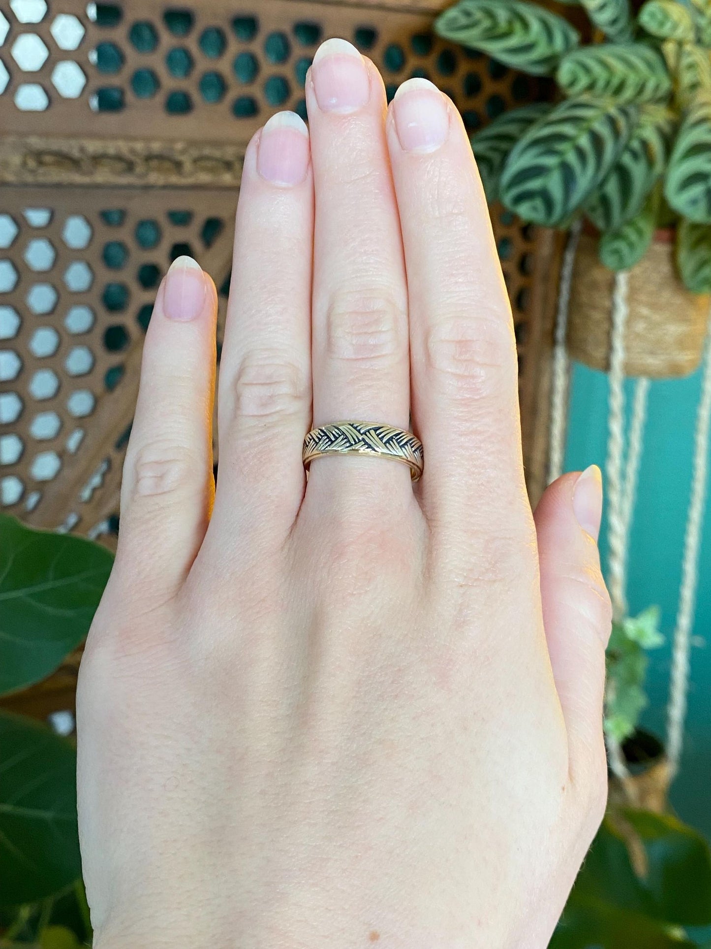 Vintage Solid 14k Yellow Gold Braided Design Ring Band - Size 7.75