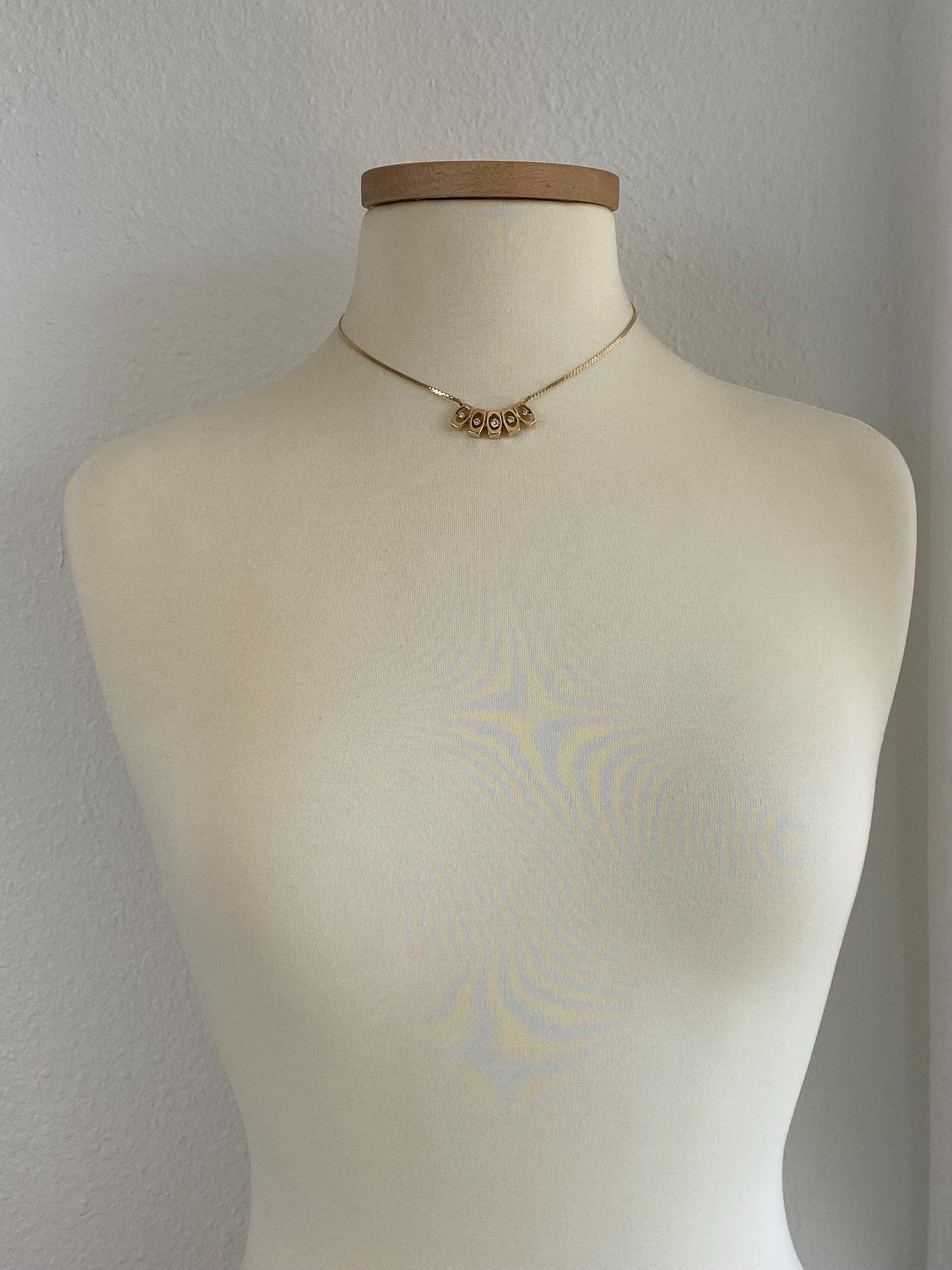 Vintage Solid 14k Yellow Gold Diamonds Serpentine Chain Necklace - 16 inches