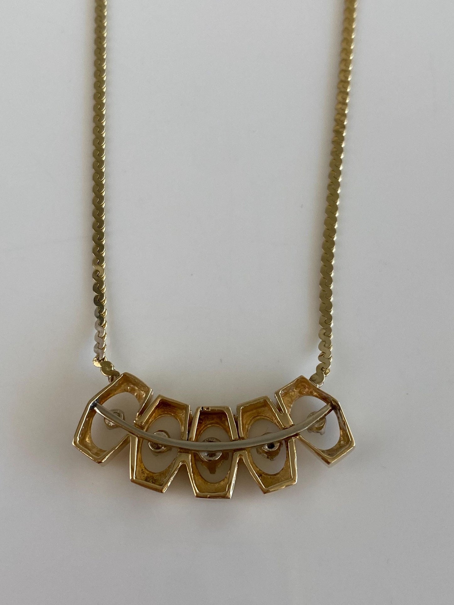 Vintage Solid 14k Yellow Gold Diamonds Serpentine Chain Necklace - 16 inches