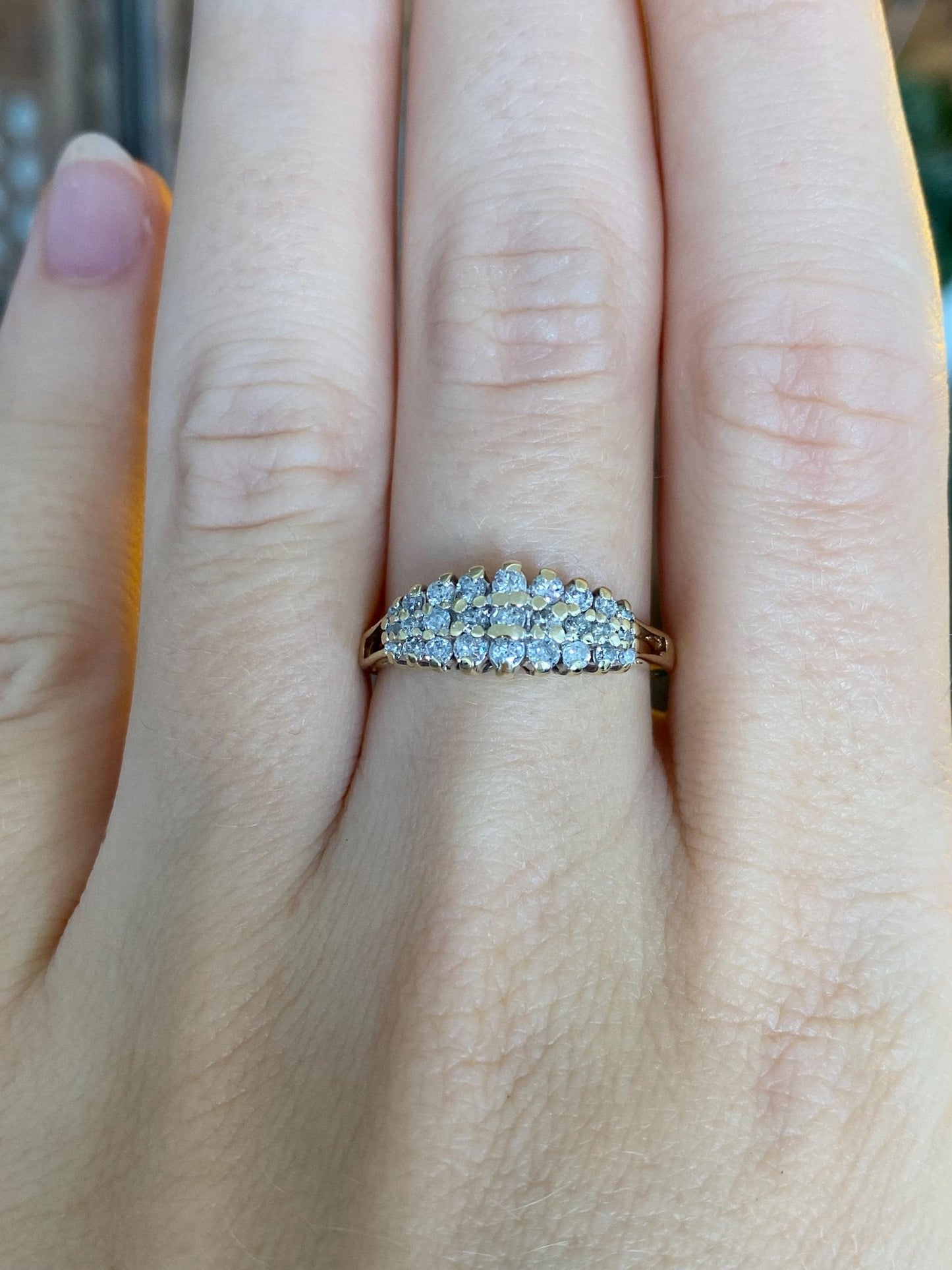 Vintage Solid 10k Yellow Gold Diamond Rows Ring - Size 7.75