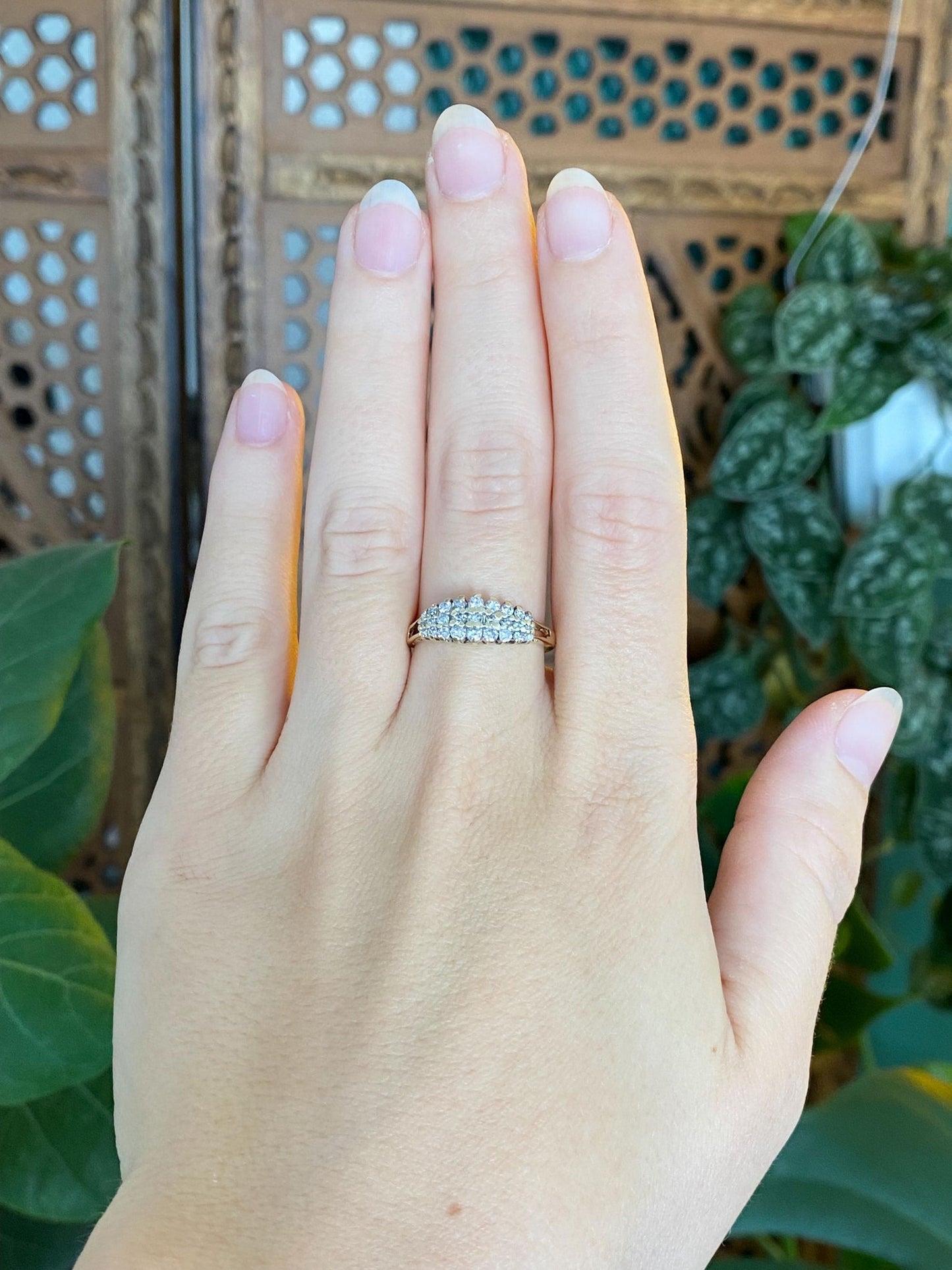 Vintage Solid 10k Yellow Gold Diamond Rows Ring - Size 7.75