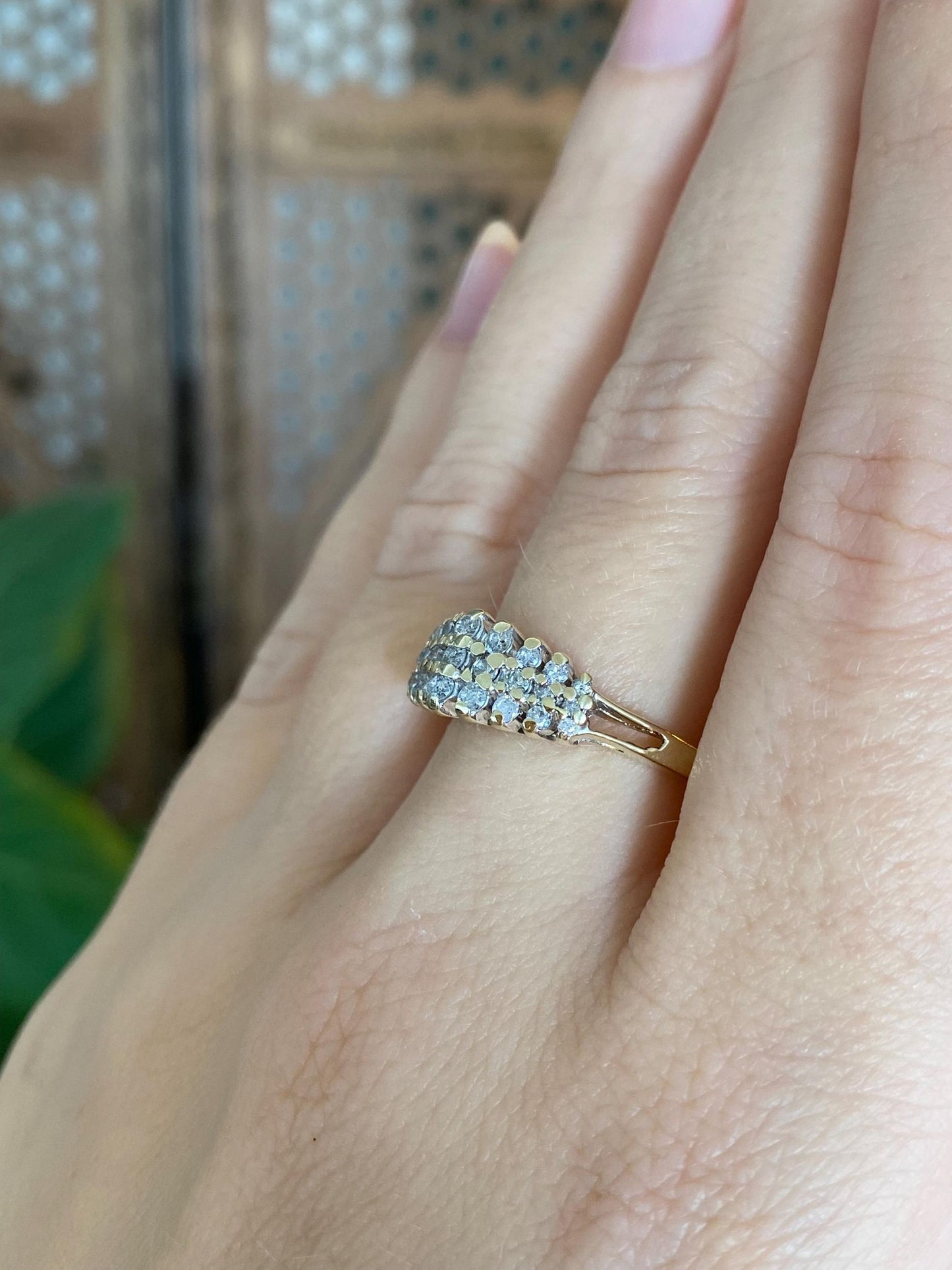 Vintage Solid 10k Yellow Gold Diamond Rows Ring - Size 7.75