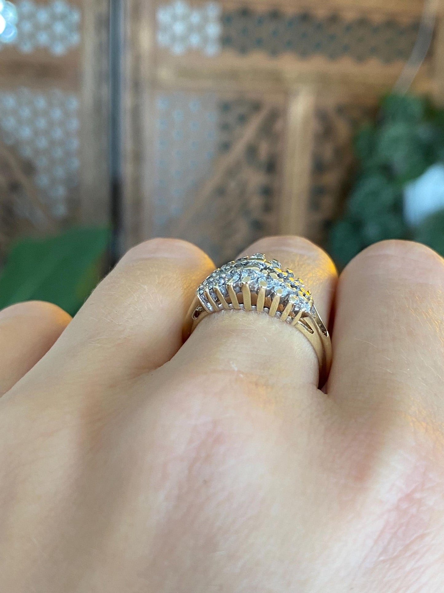 Vintage Solid 10k Yellow Gold Diamond Rows Ring - Size 7.75