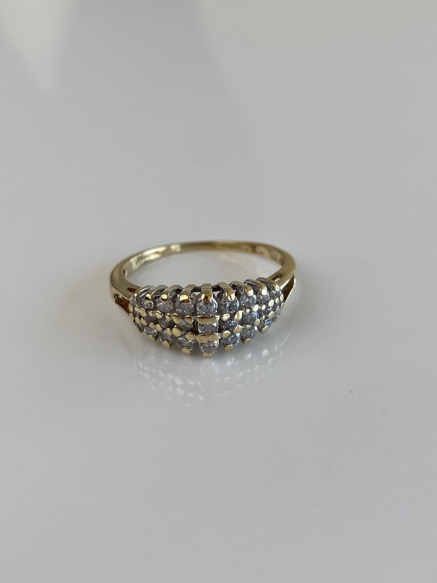 Vintage Solid 10k Yellow Gold Diamond Rows Ring - Size 7.75