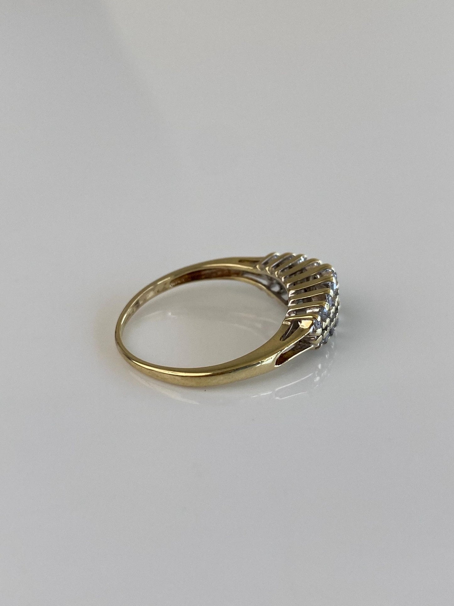 Vintage Solid 10k Yellow Gold Diamond Rows Ring - Size 7.75
