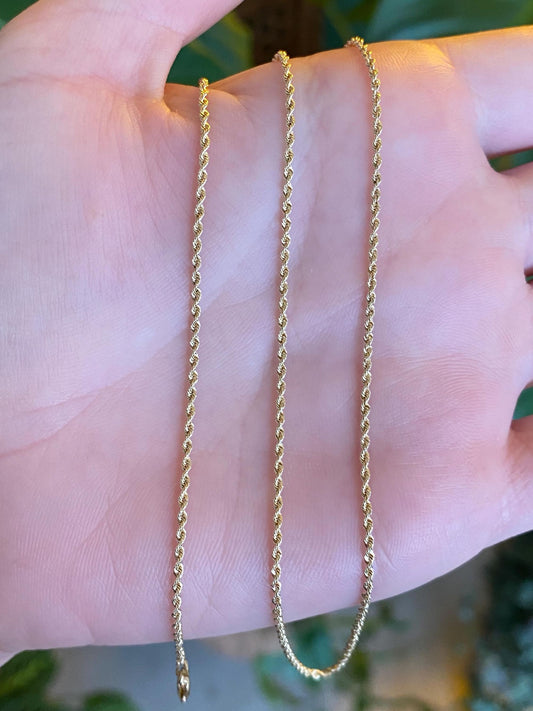 Vintage Solid 14k Yellow Gold Slim Rope Chain Necklace - 18 inches
