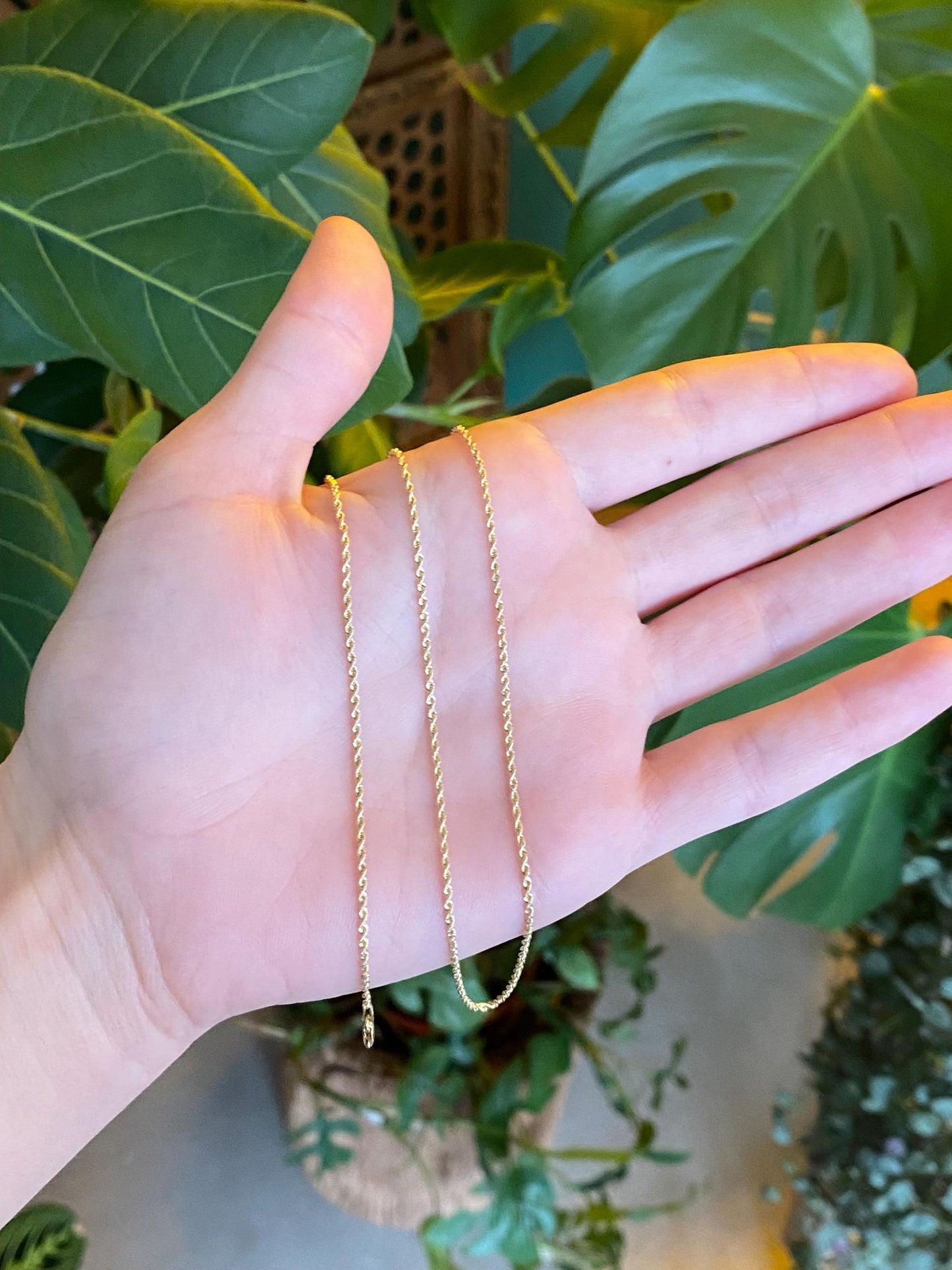 Vintage Solid 14k Yellow Gold Slim Rope Chain Necklace - 18 inches