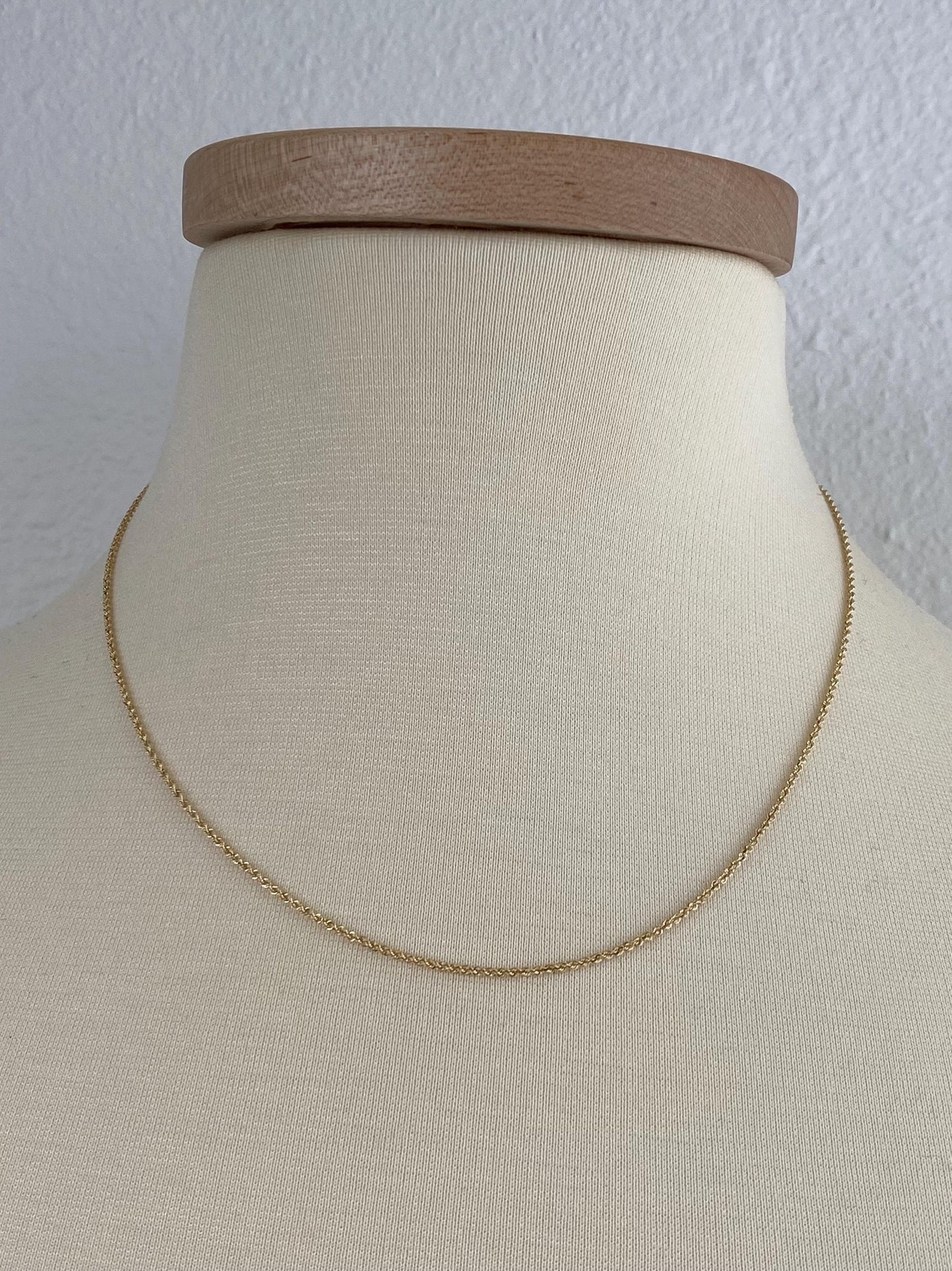Vintage Solid 14k Yellow Gold Slim Rope Chain Necklace - 18 inches
