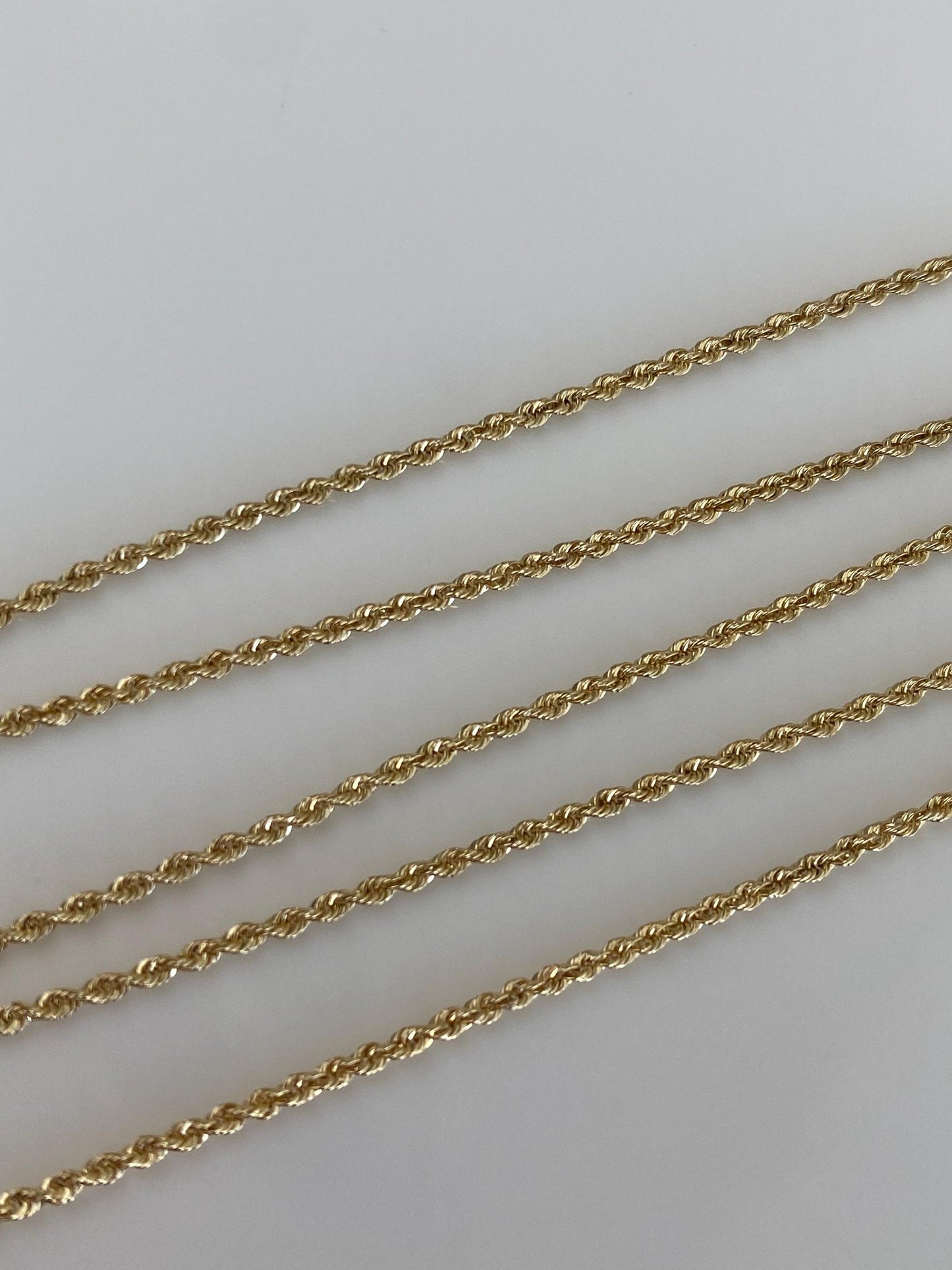 Vintage Solid 14k Yellow Gold Slim Rope Chain Necklace - 18 inches