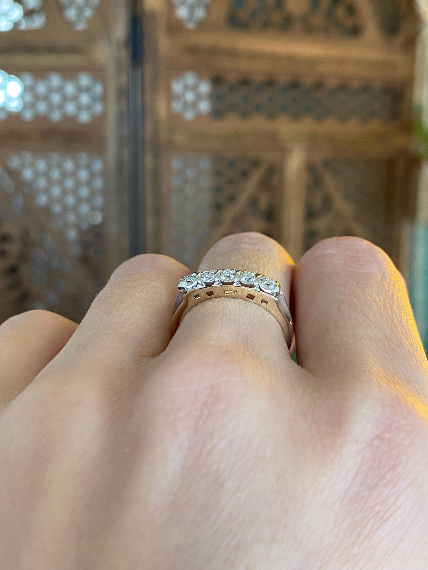 Vintage Solid 14k White & Yellow Gold Diamond Ring Band - Size 5.75
