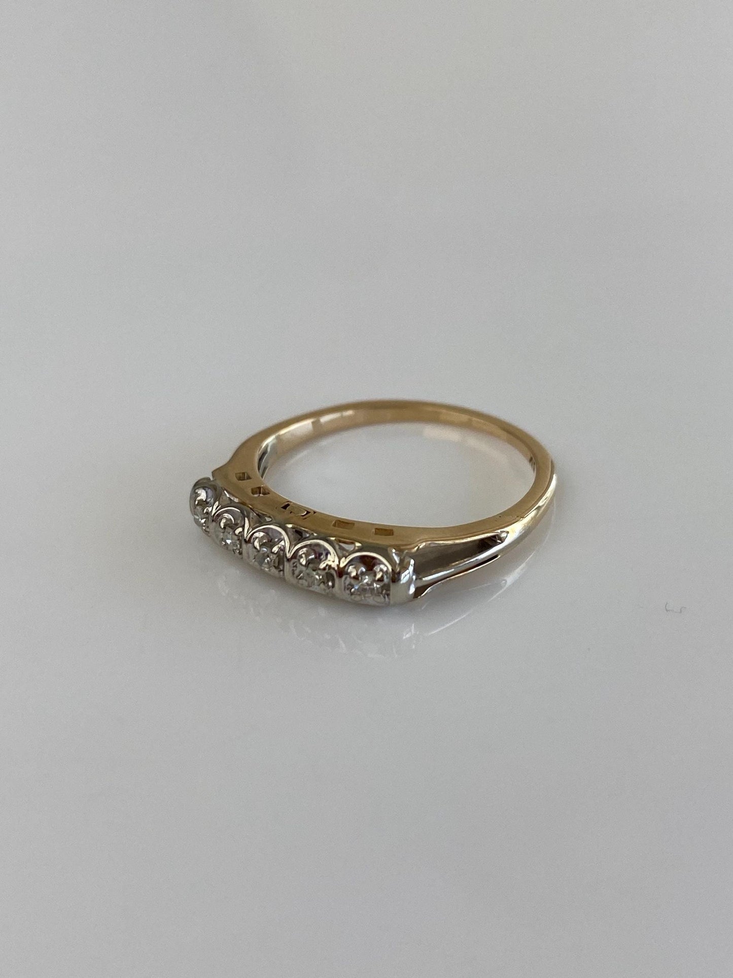 Vintage Solid 14k White & Yellow Gold Diamond Ring Band - Size 5.75