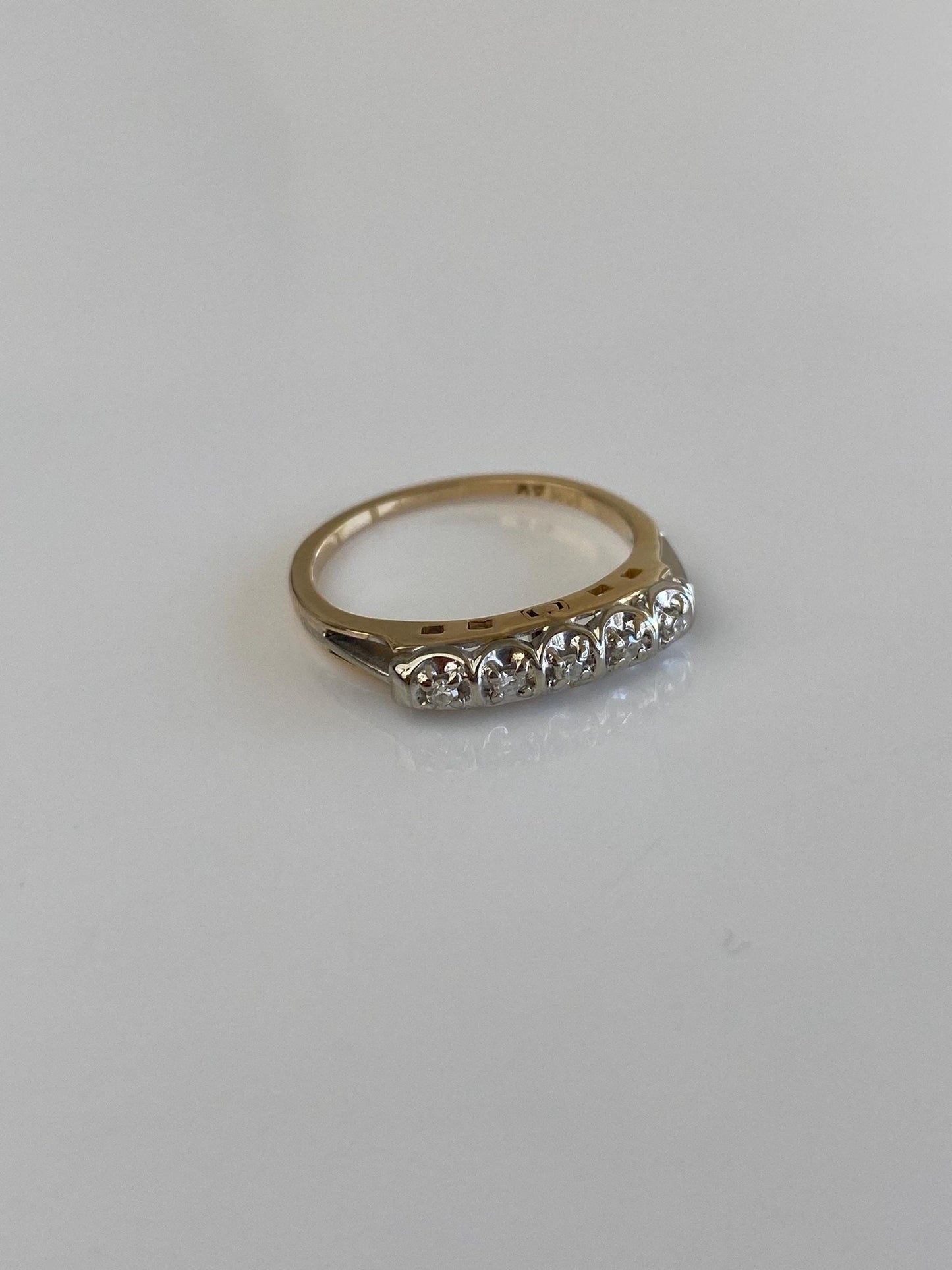 Vintage Solid 14k White & Yellow Gold Diamond Ring Band - Size 5.75