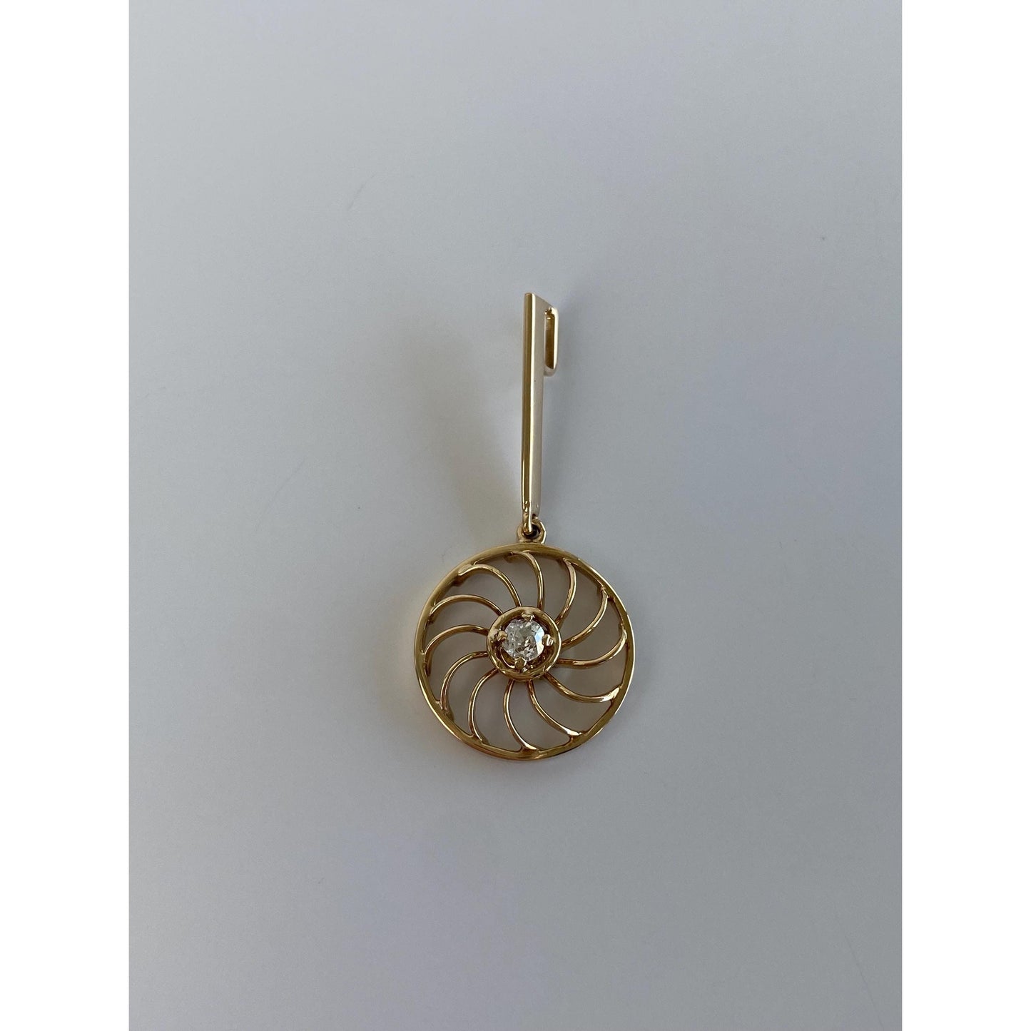 Vintage Solid 14k Yellow Gold Diamond Spiral Drop Circle Charm