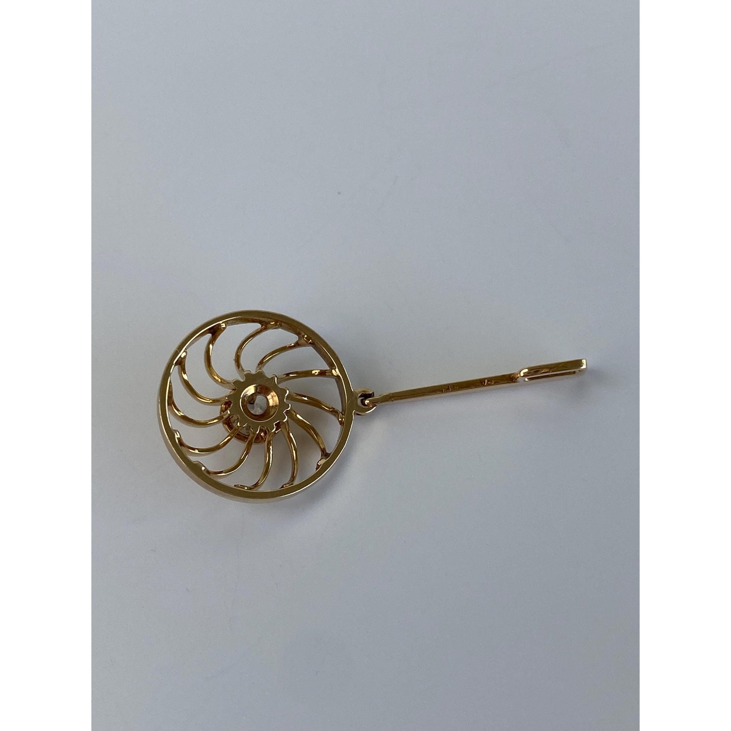 Vintage Solid 14k Yellow Gold Diamond Spiral Drop Circle Charm