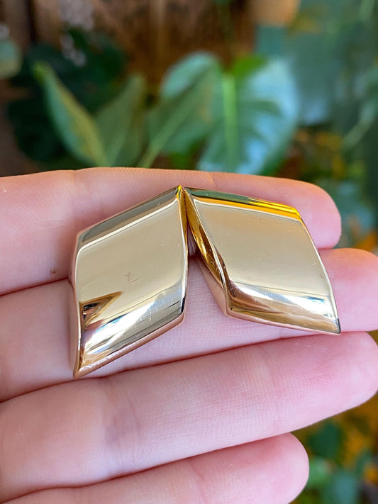 Vintage 14k Yellow Gold Diamond Shape Domed Stud Earrings