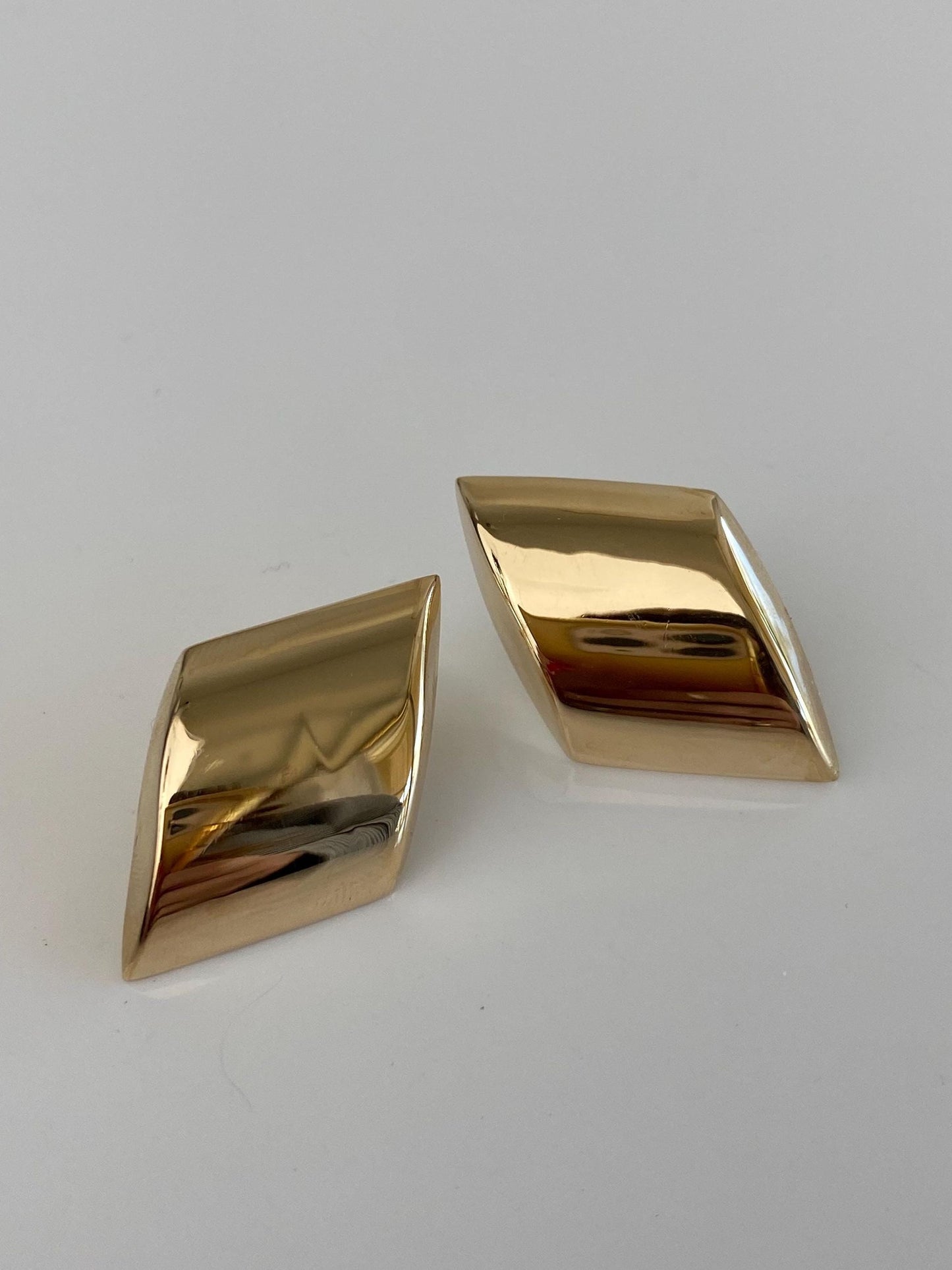 Vintage 14k Yellow Gold Diamond Shape Domed Stud Earrings