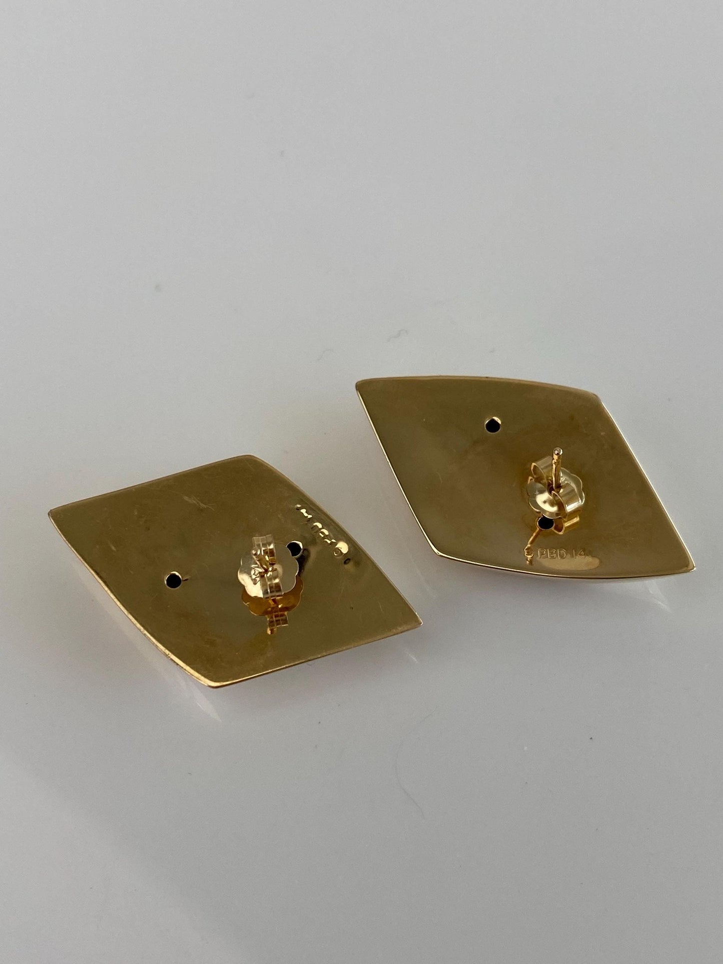 Vintage 14k Yellow Gold Diamond Shape Domed Stud Earrings