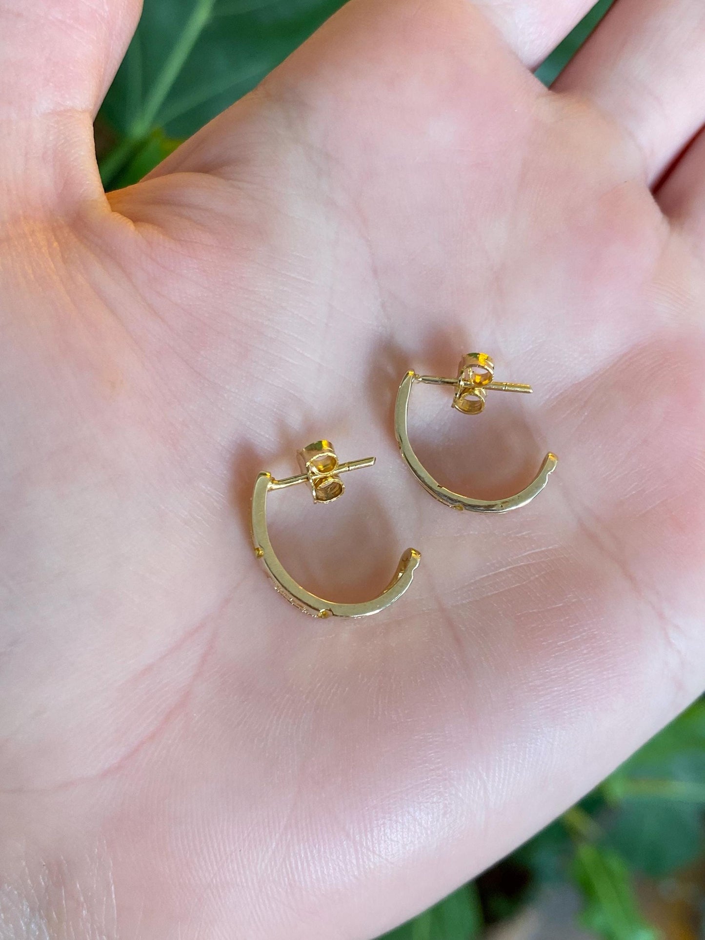 Vintage Solid 14k Yellow Gold Greek Key Half Hoop Earrings