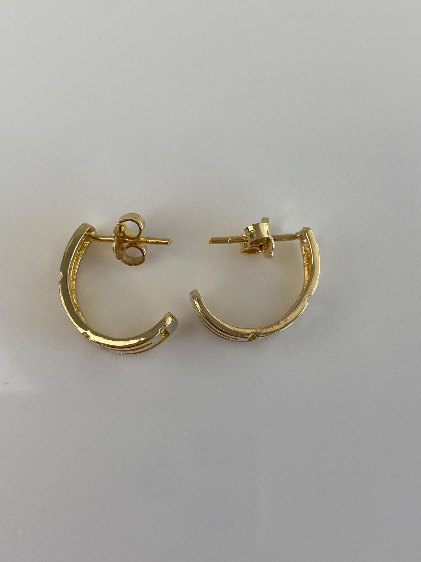Vintage Solid 14k Yellow Gold Greek Key Half Hoop Earrings