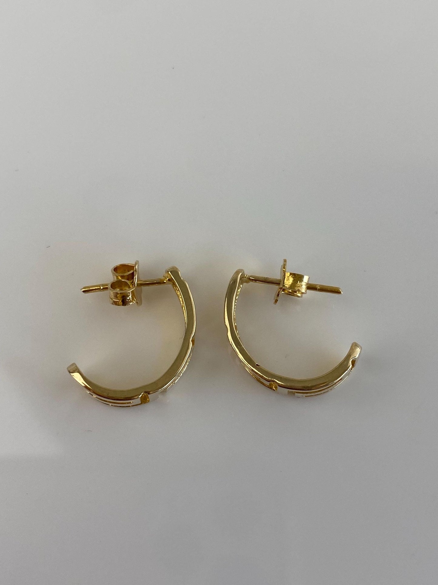 Vintage Solid 14k Yellow Gold Greek Key Half Hoop Earrings