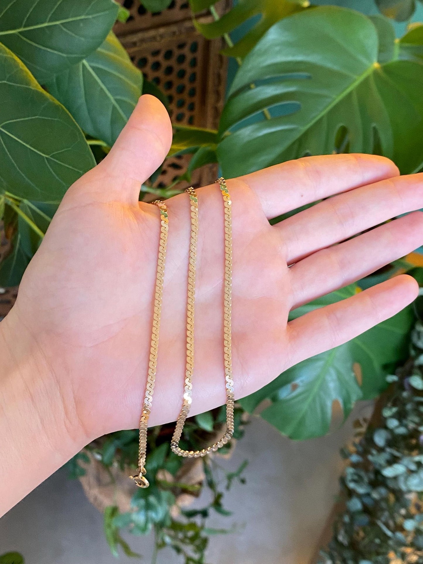 Vintage Solid 14k Yellow Gold Chunky Serpentine Chain Necklace - 19.75 inches