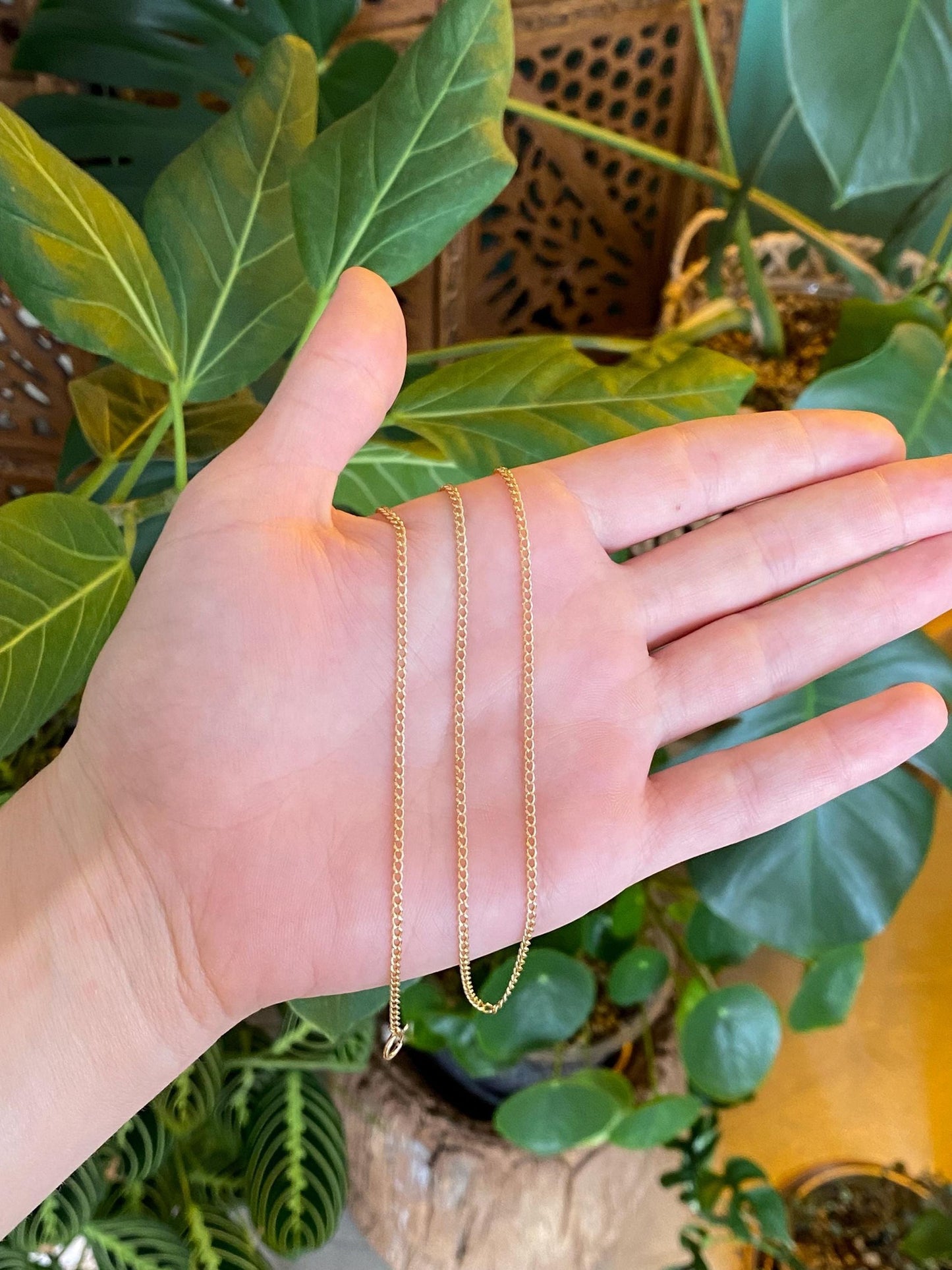 Vintage Solid 14k Yellow Gold Long Curb Chain Necklace - 24.5 inches