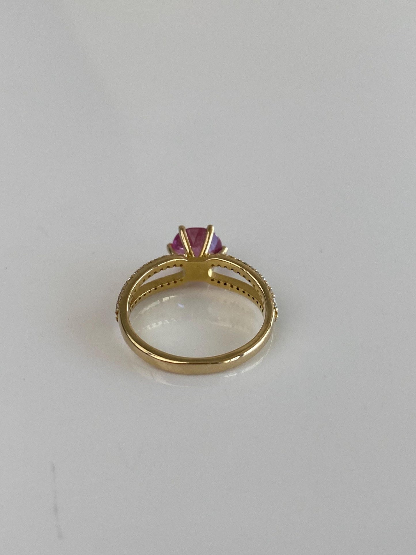 Vintage Solid 14k Yellow Gold Pink Tourmaline Diamond Ring - Size 6
