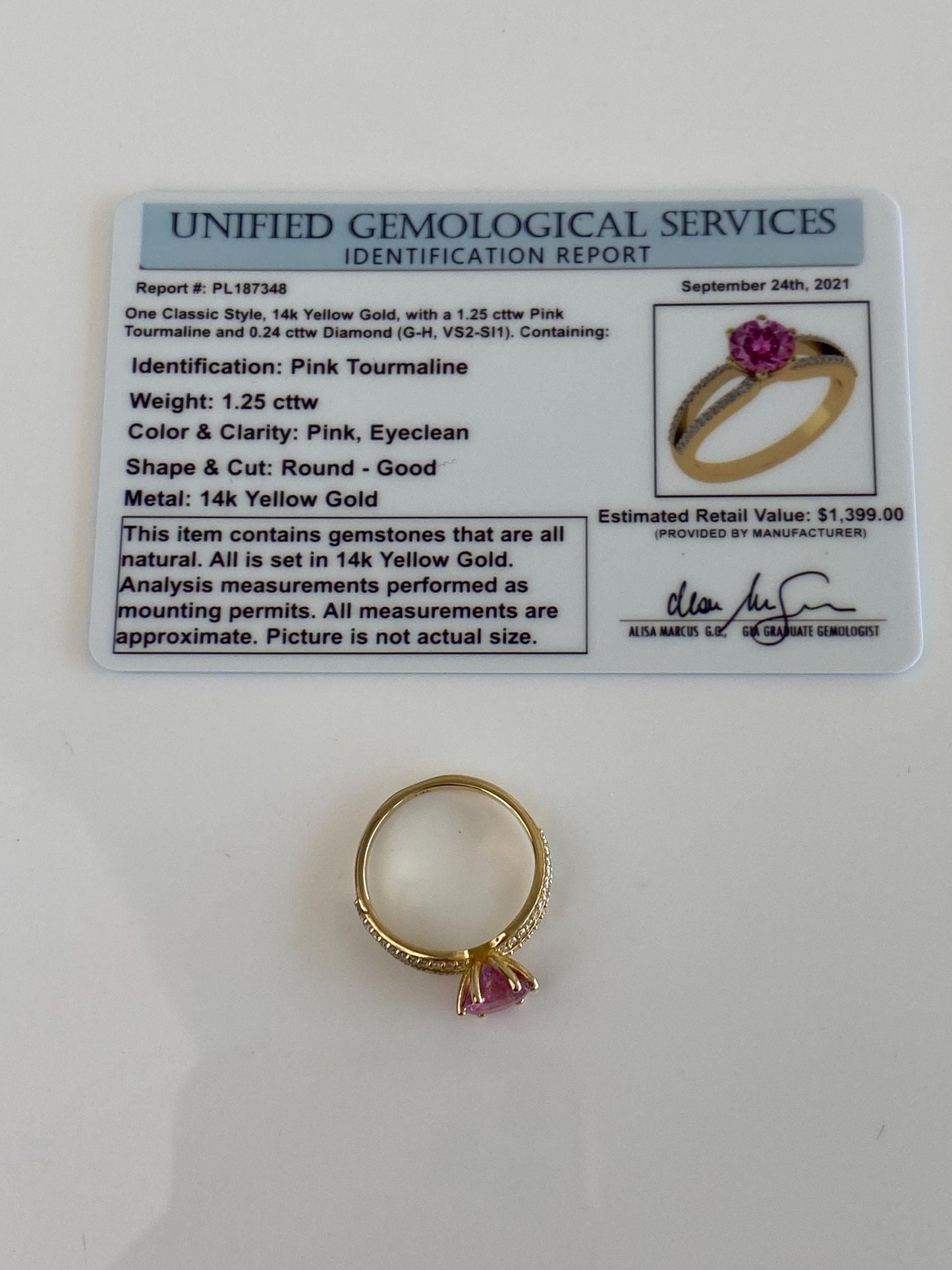 Vintage Solid 14k Yellow Gold Pink Tourmaline Diamond Ring - Size 6