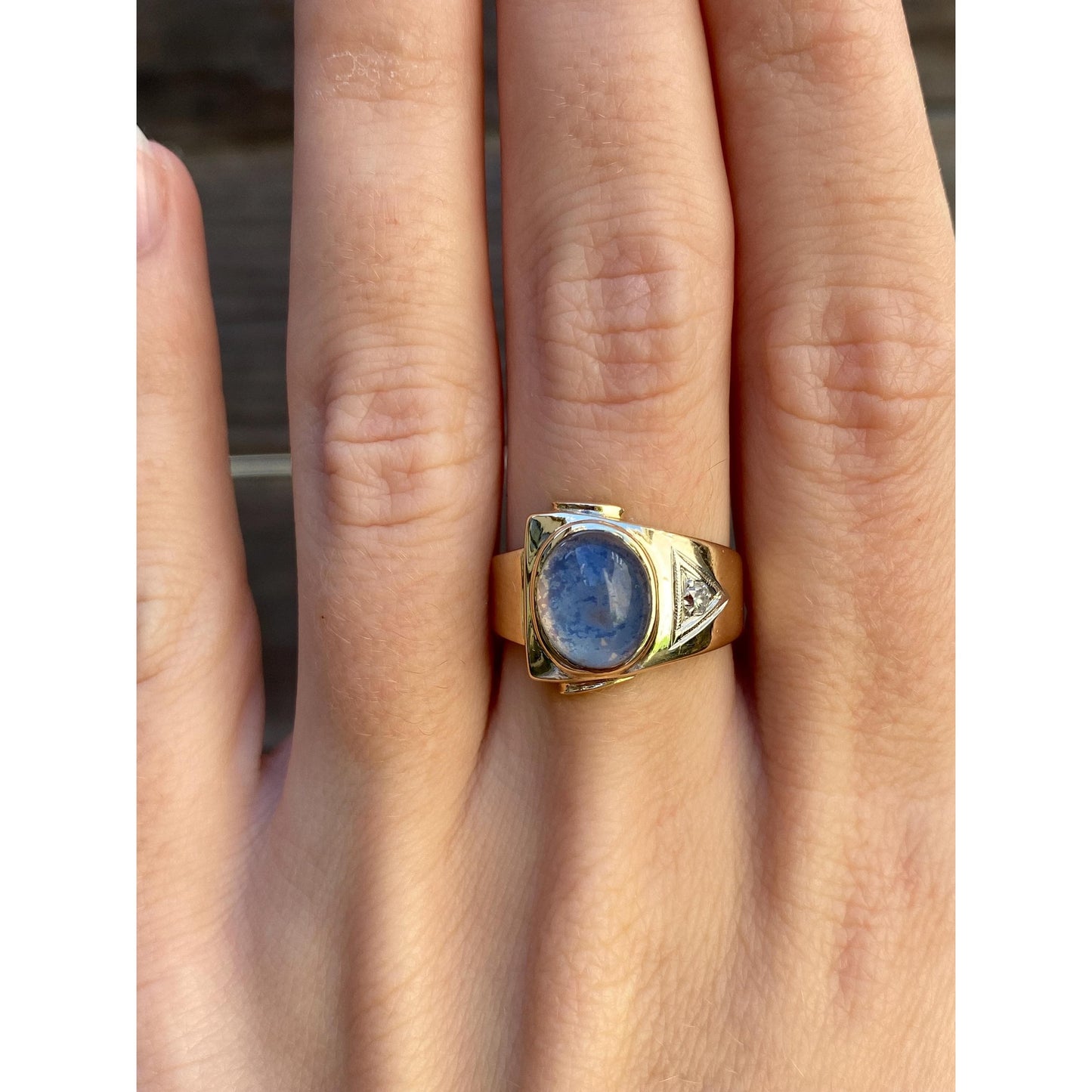 Vintage Solid 10k Yellow Gold Painted Quartz Clear Sapphire Ring - Size 6.75