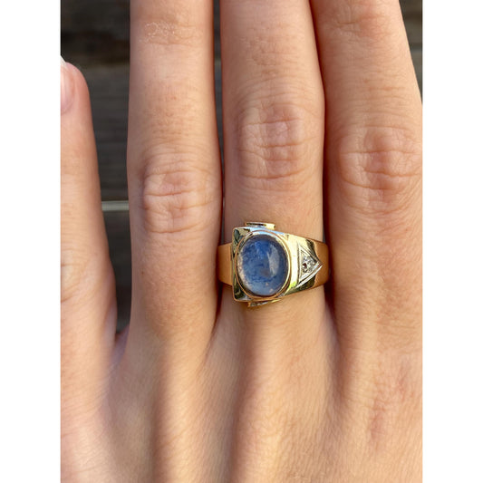 Vintage Solid 10k Yellow Gold Painted Quartz Clear Sapphire Ring - Size 6.75