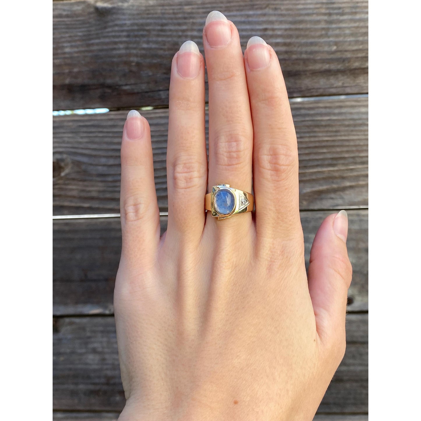 Vintage Solid 10k Yellow Gold Painted Quartz Clear Sapphire Ring - Size 6.75