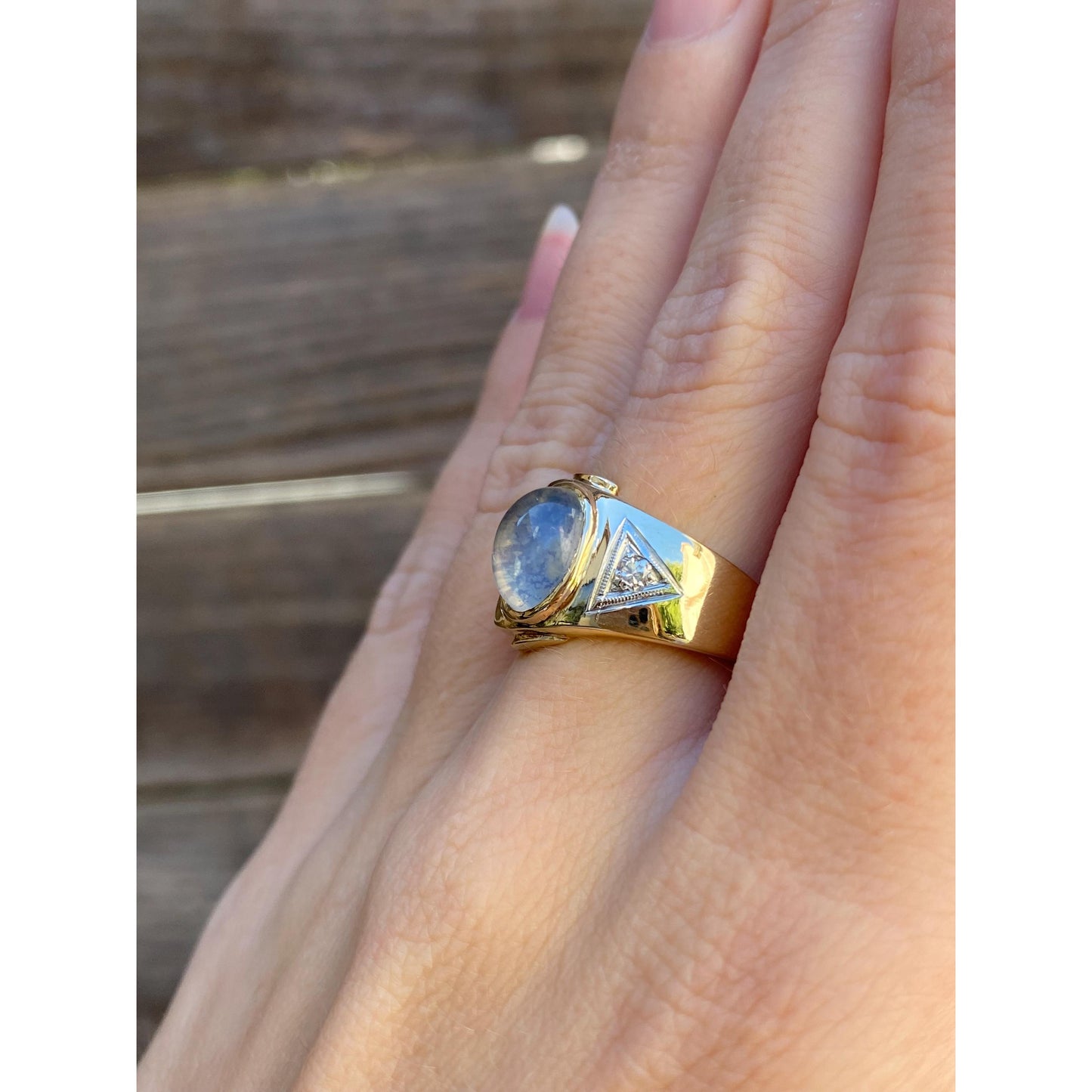 Vintage Solid 10k Yellow Gold Painted Quartz Clear Sapphire Ring - Size 6.75