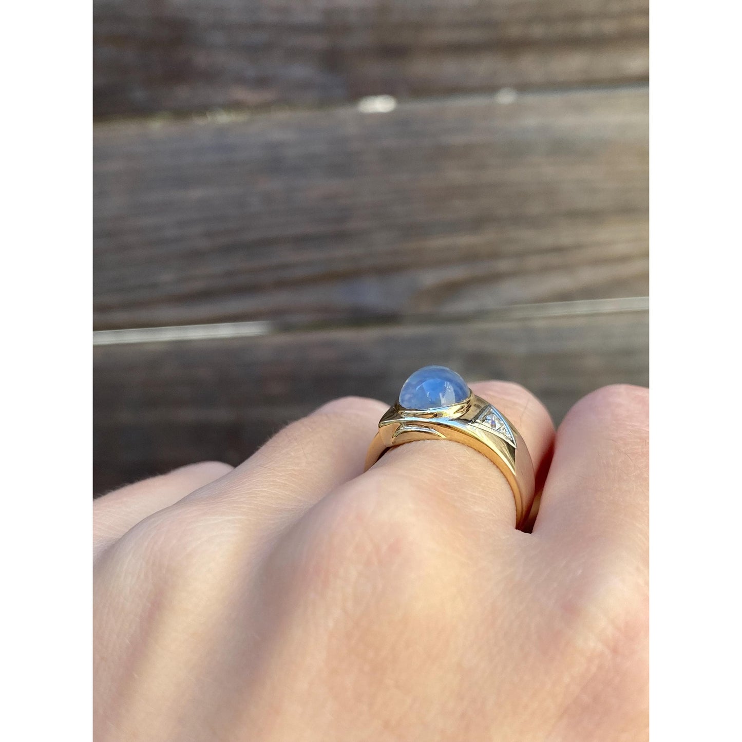 Vintage Solid 10k Yellow Gold Painted Quartz Clear Sapphire Ring - Size 6.75