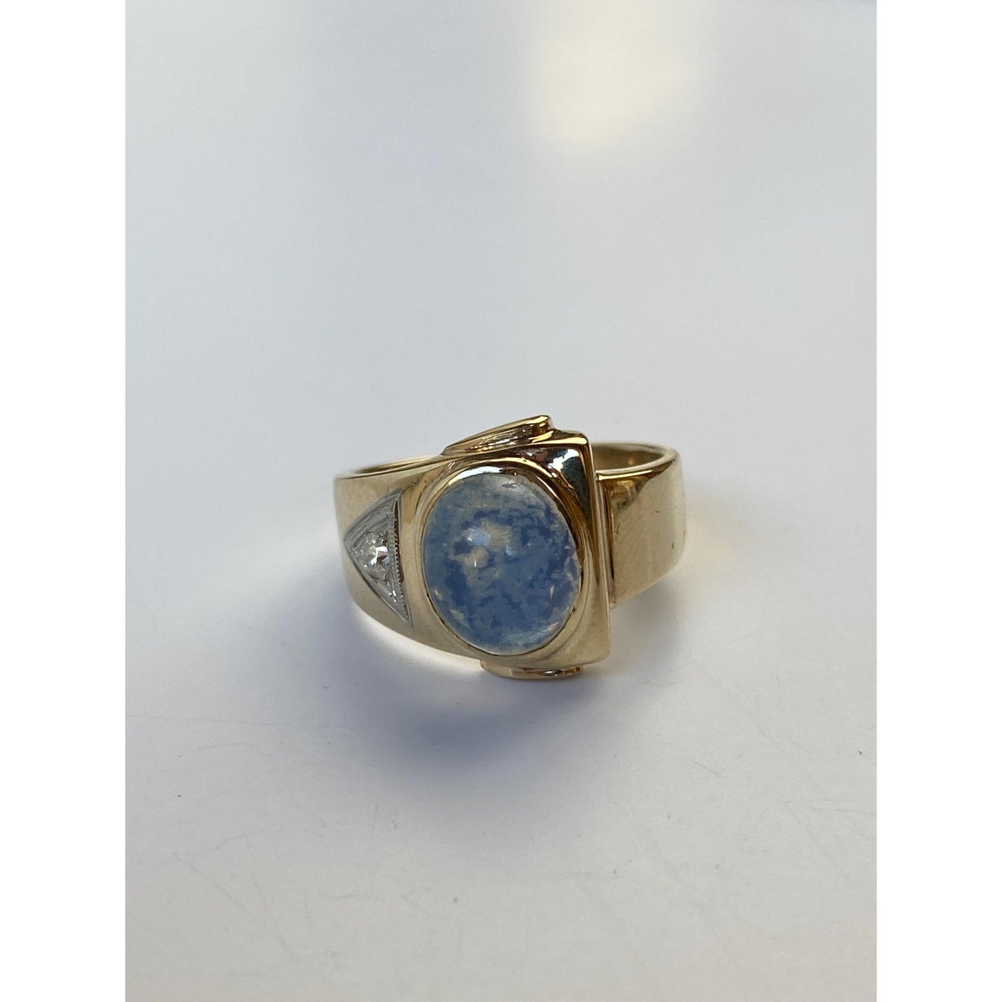 Vintage Solid 10k Yellow Gold Painted Quartz Clear Sapphire Ring - Size 6.75