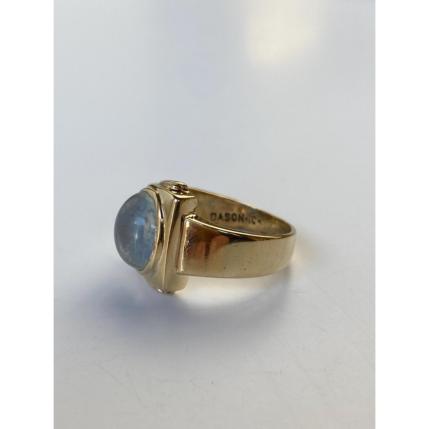 Vintage Solid 10k Yellow Gold Painted Quartz Clear Sapphire Ring - Size 6.75