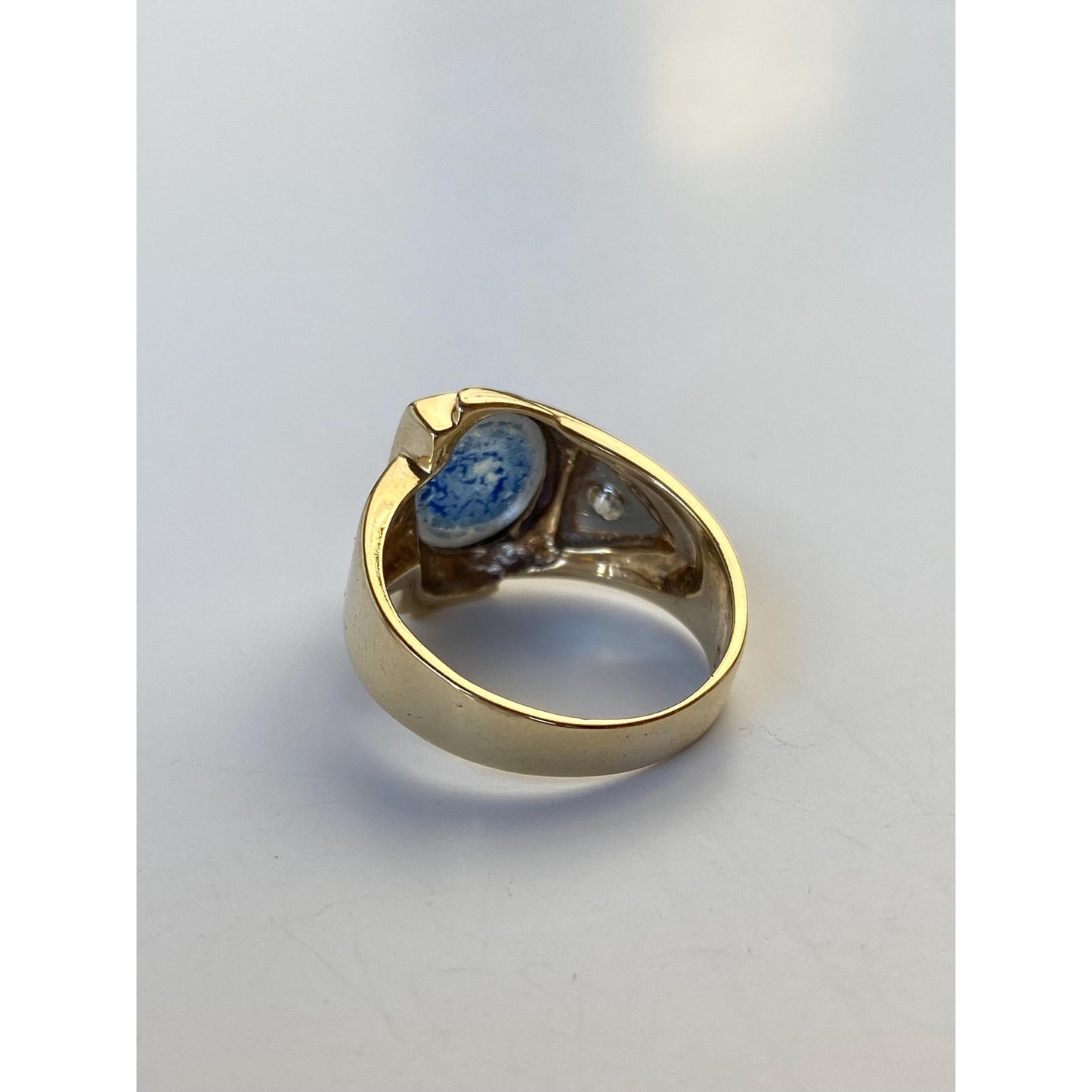 Vintage Solid 10k Yellow Gold Painted Quartz Clear Sapphire Ring - Size 6.75